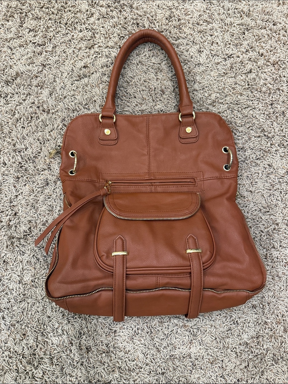 Steve Madden Cognac Brown Faux Leather Tote Bag with detachable extra strap